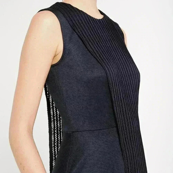 SANDRO Paris Ready Knitted-Panel Jersey Mini Dress Navy Blue Women's Size 8 US - Picture 4 of 15